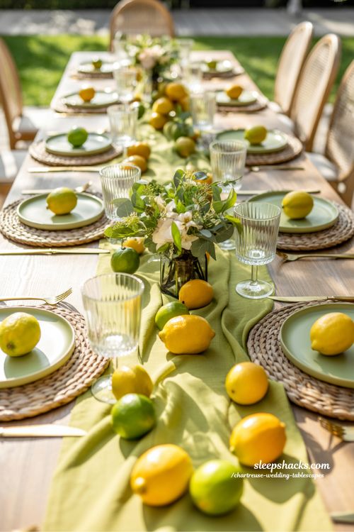 Citrus Infused Chartreuse Wedding Tablescapes for a Fresh Summer Look