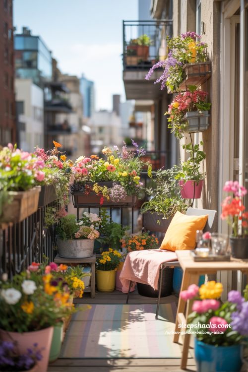 Colorful Urban Garden Balcony Ideas with Bright Flowers