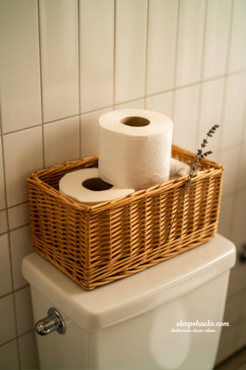 Cozy Basket Styling for Functional Toilet Tank Storage