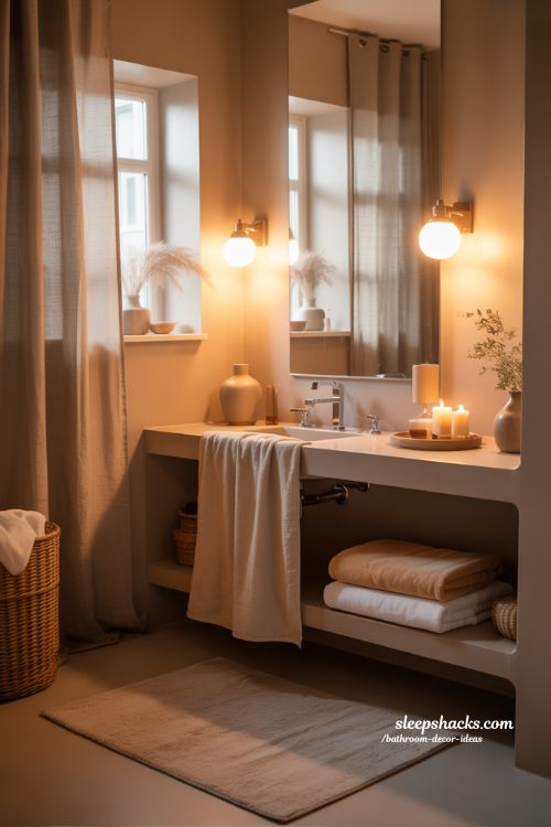 Cozy Bathroom Decor Ideas Soft Lighting And Warm Textures Relaxing Hygge Bathroom Retreat