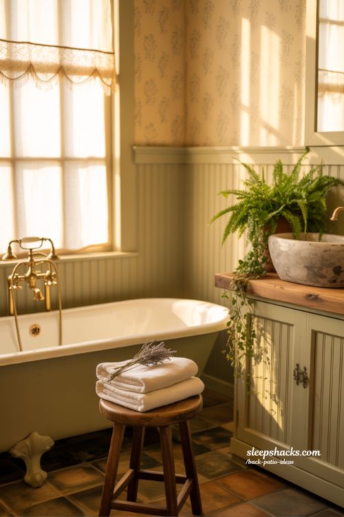 Cozy Cottagecore Bathroom Design with Vintage Decor and Natural Light