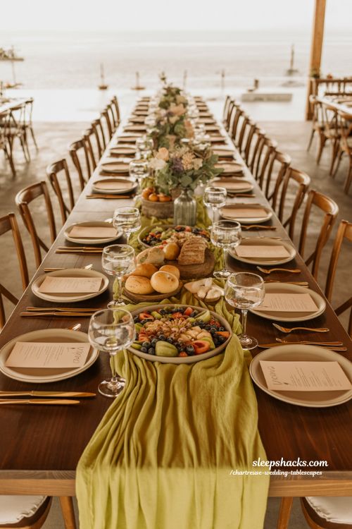 Cozy Family Style Chartreuse Wedding Tables for Intimate Gatherings