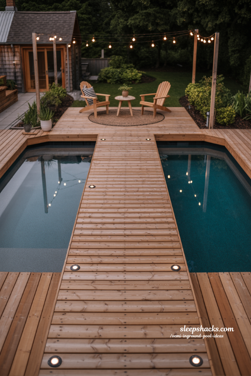 Cozy Wraparound Deck Ideas for Semi Inground Pools