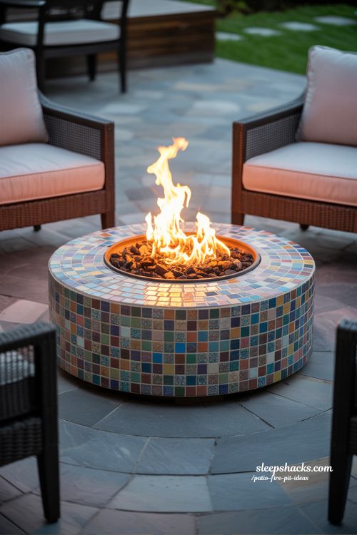 Creative Mosaic Patio Fire Pit Ideas for Artistic and Unique Backyard Spaces