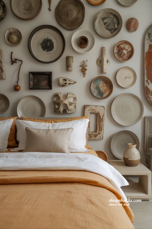 Creative object based above bed decor ideas for a unique and artistic bedroom style