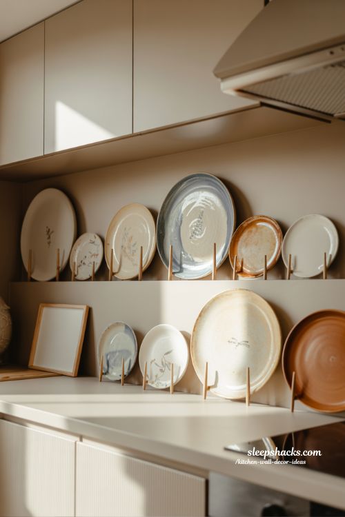 Decorative Dishes Above Kitchen Cabinets Styled as Functional Art in a Cozy Modern Kitchen