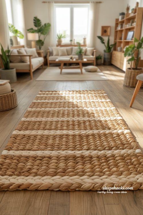 Earthy Living Room Ideas: Cozy and Comfortable Textured Natural Fiber Rugs