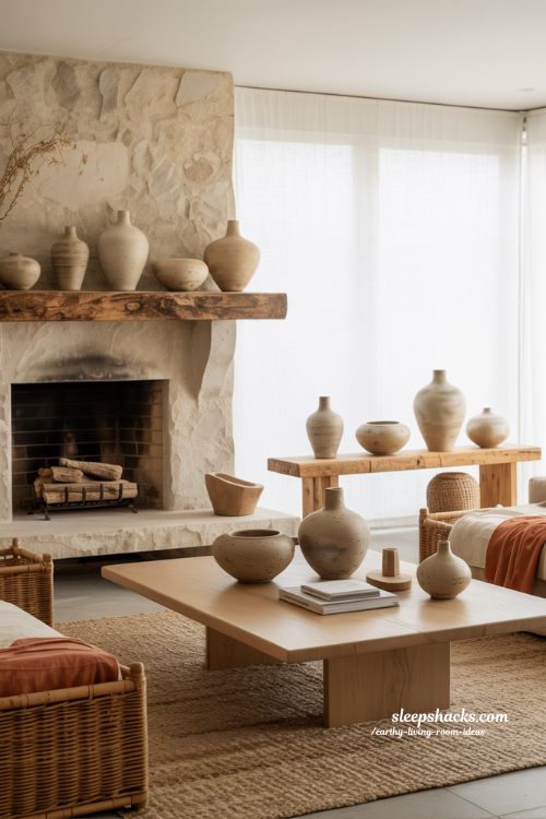 Earthy Living Room Ideas: Grounding your Space with Raw Stone and Ceramic Accents