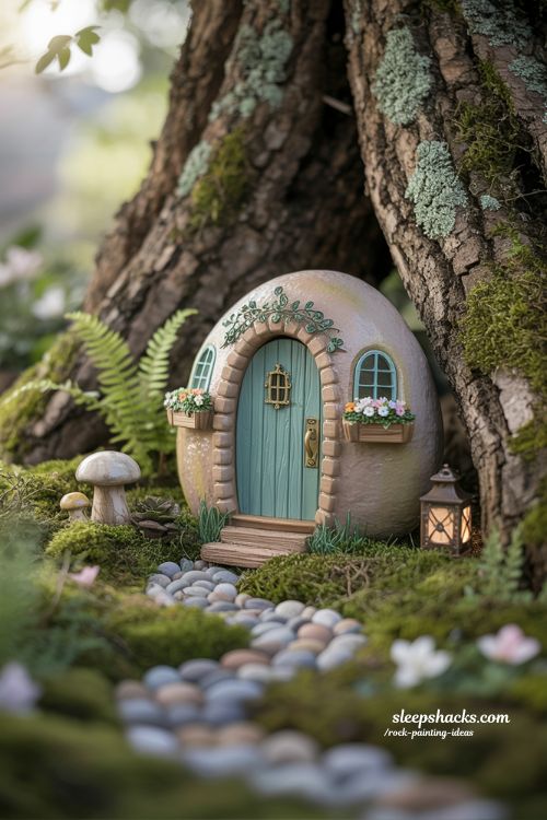 Enchanting Fairy Garden Rock Ideas: Painted Doors and Tiny Details for Magic