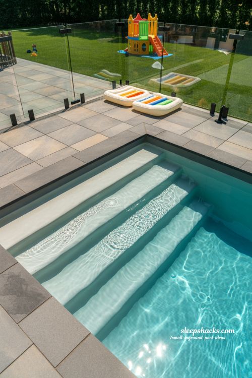 Family-Friendly Small Inground Pool with Extra-Wide Shallow Play Steps and Non-Slip Pavers