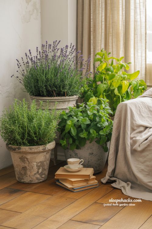 Fragrant indoor herb garden ideas with lavender mint and lemon balm for a calming home scent
