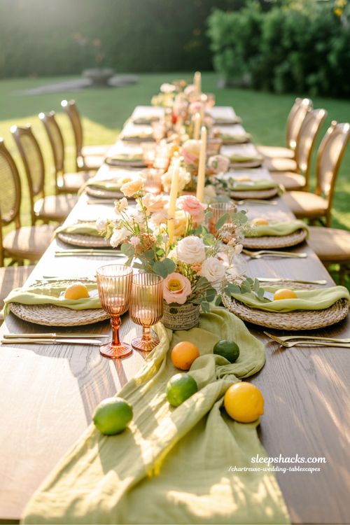 Fresh Summer Wedding Tablescapes with Chartreuse and Citrus Charm