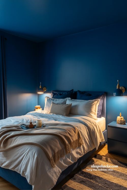 Full Navy Walls Cozy Bedroom Retreat