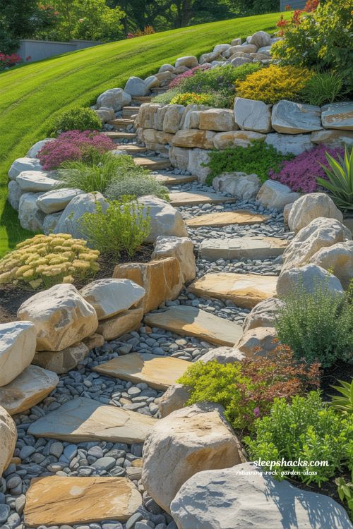 Functional Sloped Yard Rock Garden Solution for Erosion Control and Beauty