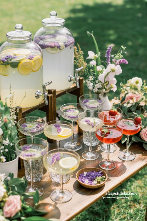 Garden Party Wedding Floral Cocktails and Botanical Drink Bar Ideas