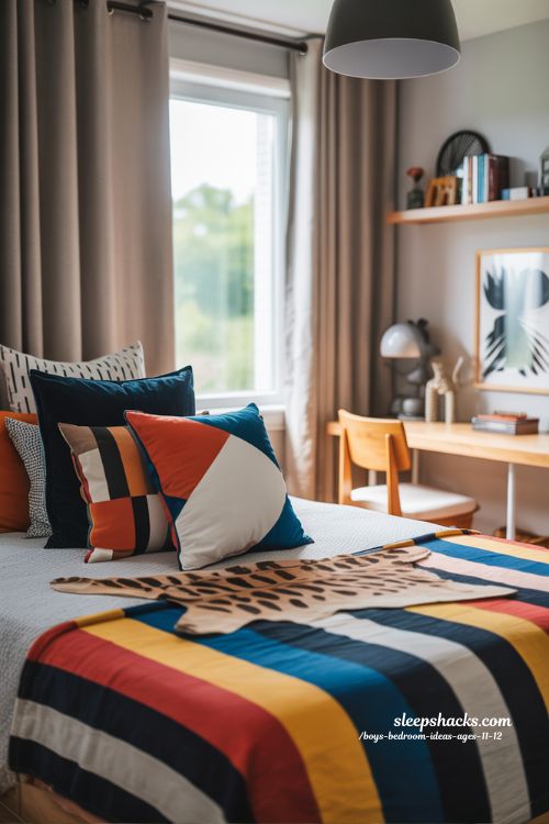 Graphic Boys Bedroom Ideas Ages 11 12 with Fun Prints and Sophisticated Style