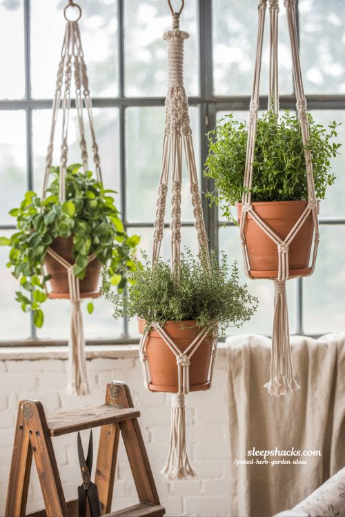 Hanging basket herb garden ideas for small kitchens and airy urban apartments