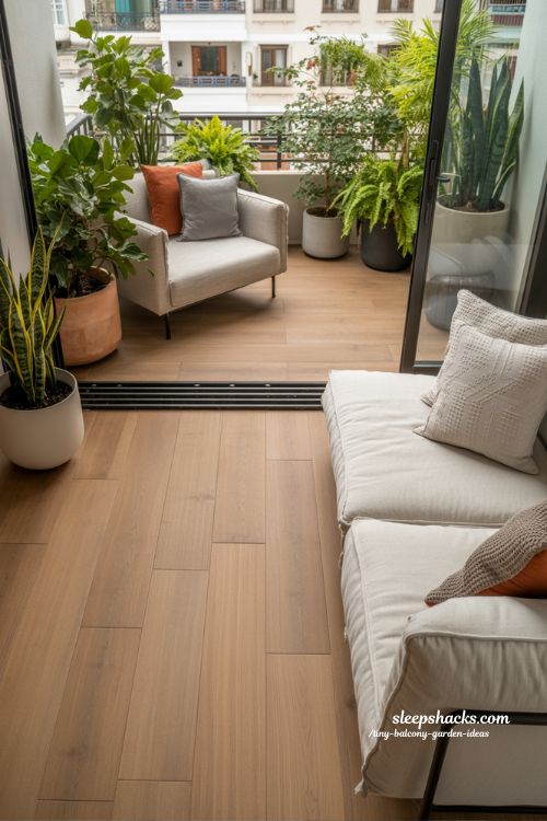 Harmonious Design Transition from Living Room to Cohesive Balcony Garden