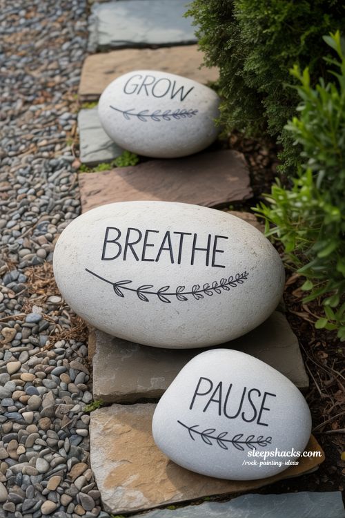 Inspirational Quote Rocks and Simple Rock Painting Ideas for Garden Paths