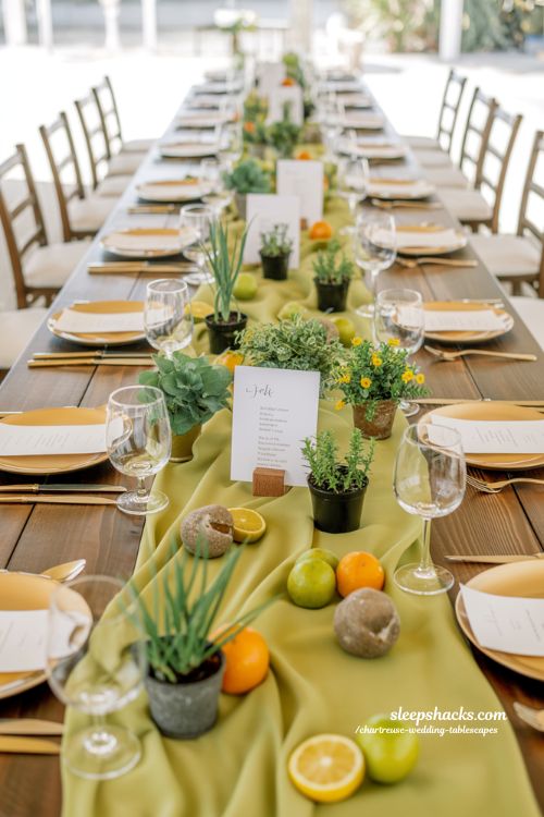 Interactive Chartreuse Wedding Tablescapes with Playful and Thoughtful Touches