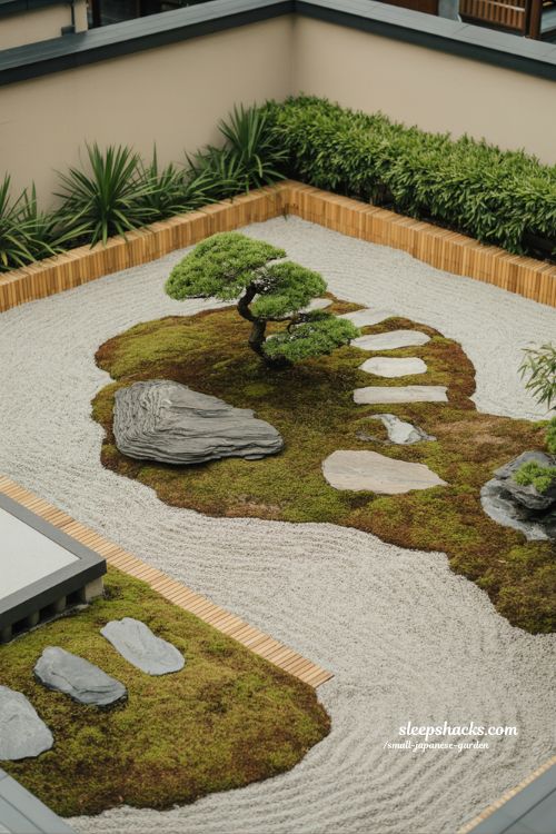 Low-maintenance small japanese garden ideas for busy homes with gravel moss bamboo and zen stone layout