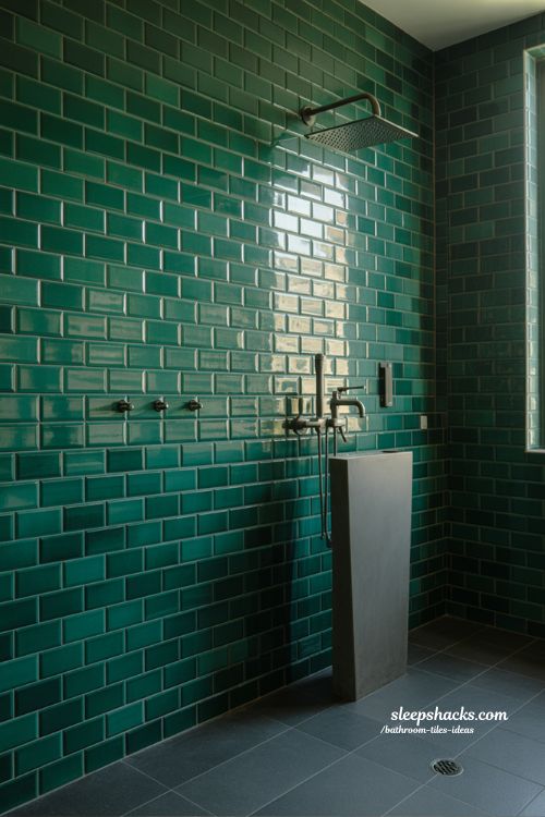 Luminous Bathroom with Emerald Green Glossy Subway Wall Tiles and Matte Black Fixtures