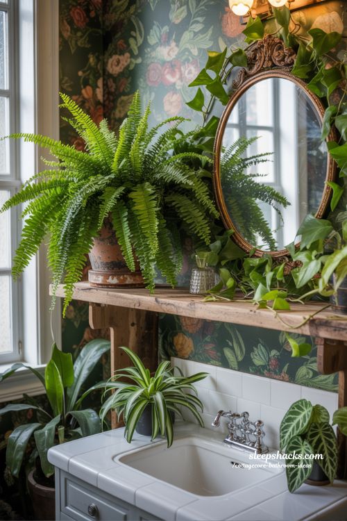 Lush Indoor Plant Decor for a Cottagecore Bathroom Retreat
