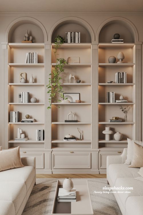 Luxury Living Room Decor Ideas Built In Shelving Elegant Modern Interior Design Styling