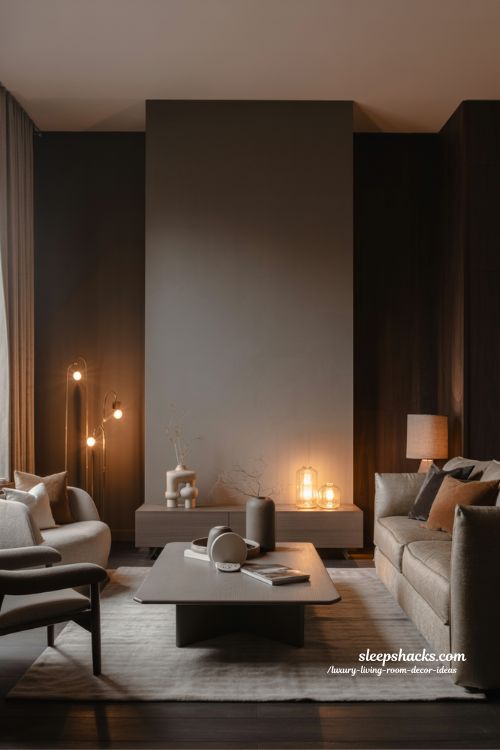 Luxury Living Room Decor Ideas Moody Atmosphere Dark Elegant Interior Warm Lighting Design