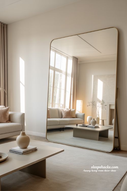 Luxury Living Room Decor Ideas Statement Mirror Styling Bright Elegant Interior Design