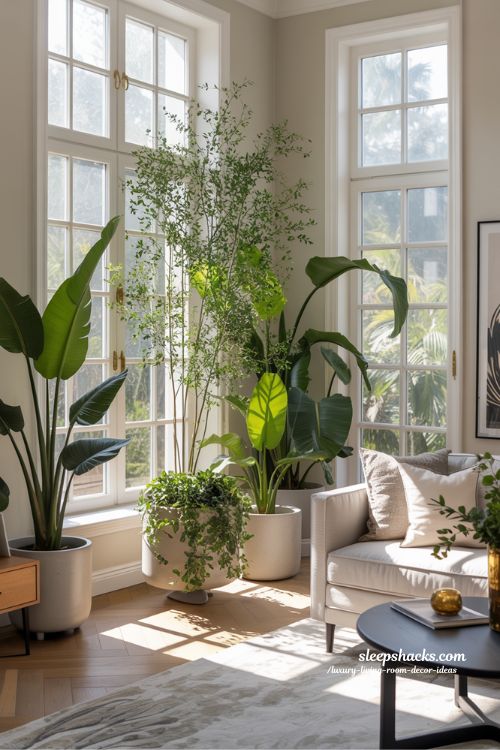 Luxury Living Room Decor Ideas with Indoor Plants