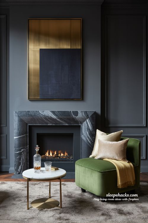 Luxury Small Living Room Design with Emerald Velvet and Marble Fireplace