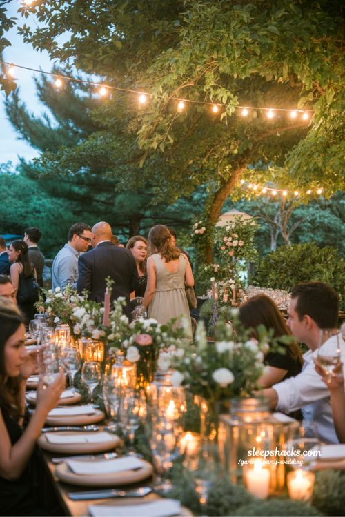 Magical Garden Party Wedding Evening Lighting with Twinkle Lights and Lanterns