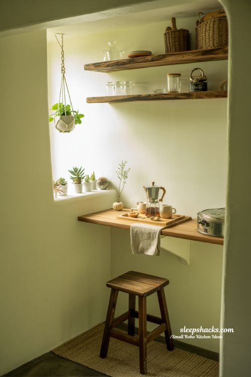 Magical Small Boho Kitchen with Sunlit Textures and Vintage Charm