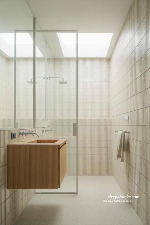 Minimalist Small Bathroom Solution with Floating Vanity and Wall-to-Wall Mirror