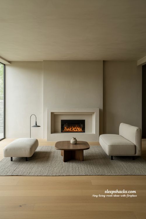 Minimalist Tiny Living Room Design: Fireplace Focal Point
