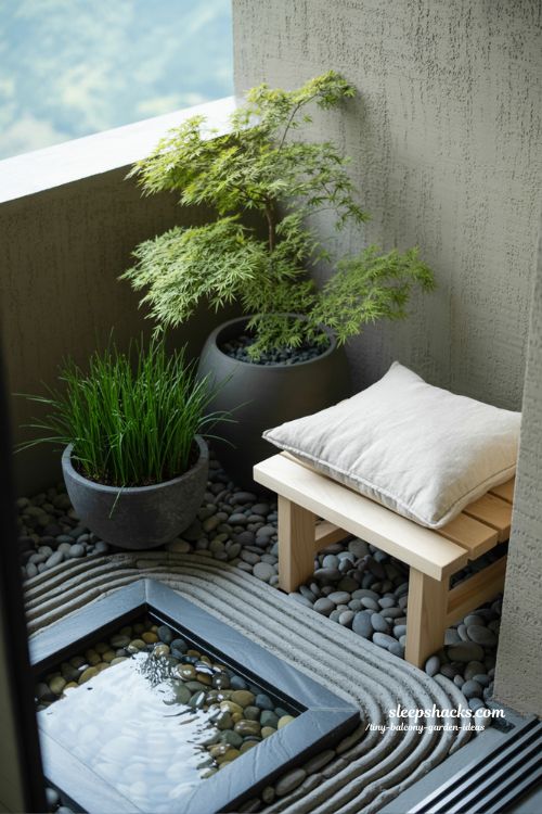 Minimalist Zen Balcony Garden with Stones and Neutral Tones