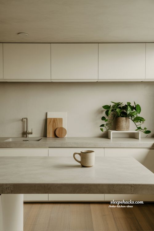 Modern Boho Kitchen Ideas with Minimalist Matte Cabinets and Clean Lines