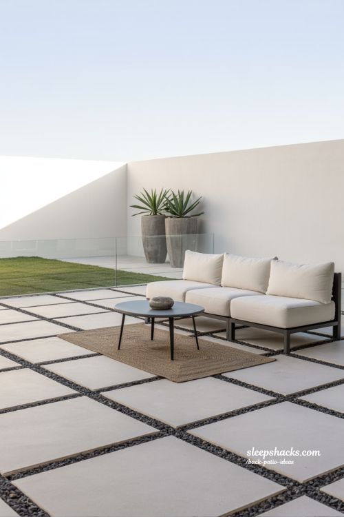 Modern Minimalist Back Patio Design with Neutral Colors and Clean Lines