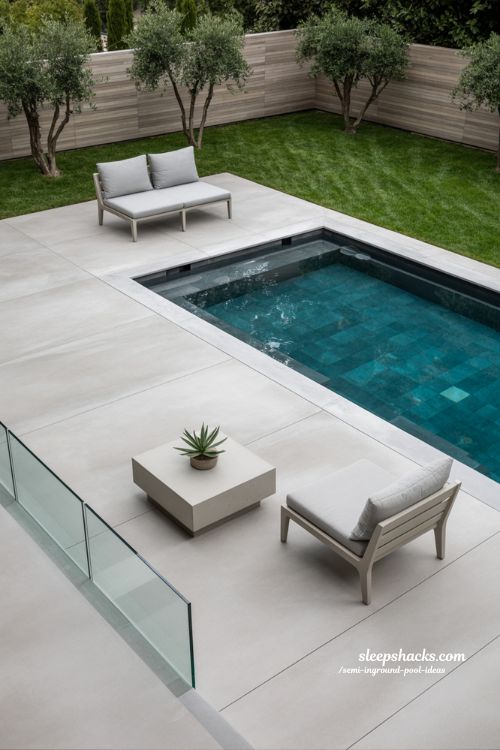 Modern Minimalist Semi Inground Pool and Concrete Deck Ideas