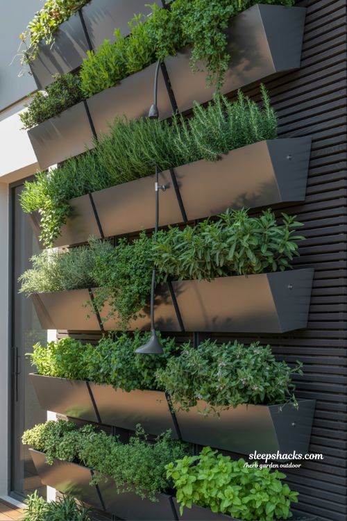 Modern Outdoor Vertical Herb Garden Design with Easy Irrigation