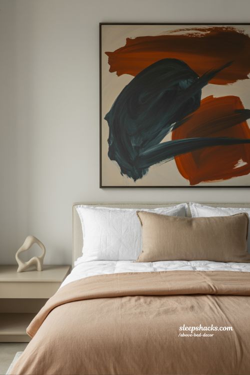 Modern abstract above bed decor that adds bold personality without clutter