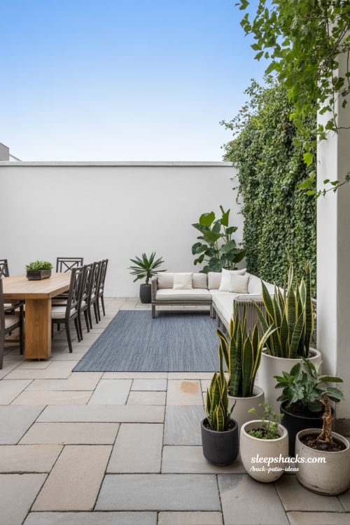 Multi-Functional Zoned Back Patio with Dining, Lounge, and Greenery Areas