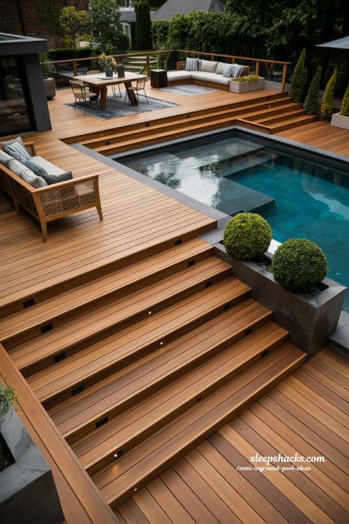 Multi-Level Deck Design for Semi Inground Pools