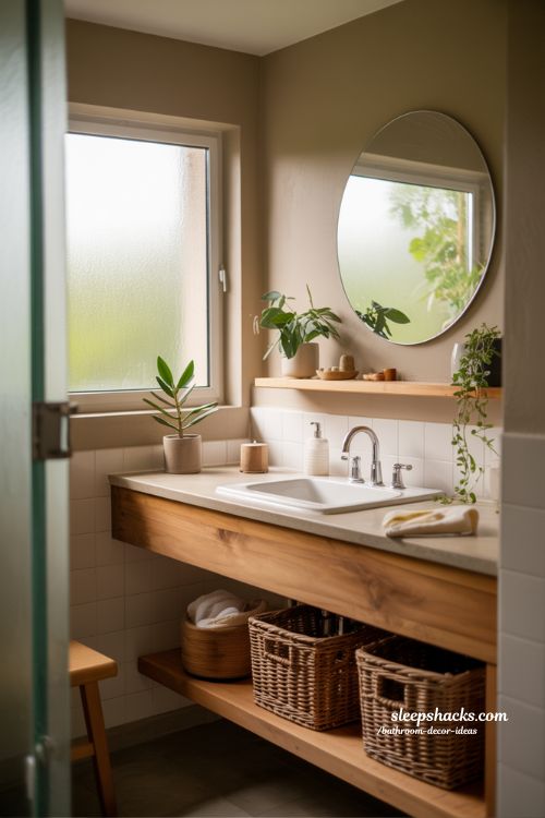 Natural Bathroom Decor Ideas With Plants And Wood Accents Earthy Calm Organic Spa Bathroom