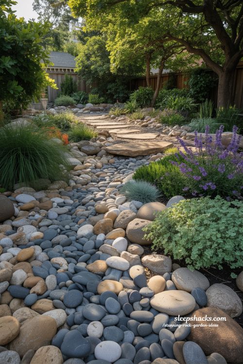 Natural River Rock Garden Design mimicking a Gentle Stream Flow
