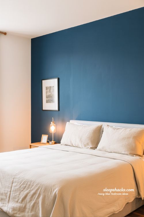 Navy Accent Wall Bedroom Simple Stylish Interior