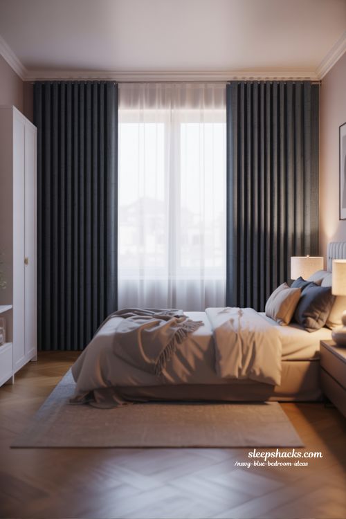Navy Curtains Bedroom Cozy Layered Interior