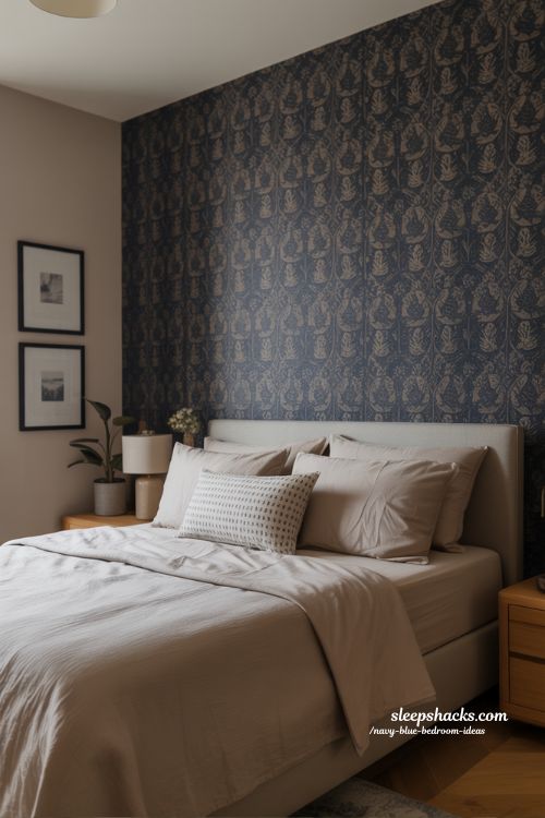 Navy Wallpaper Bedroom Feature Wall Stylish Cozy