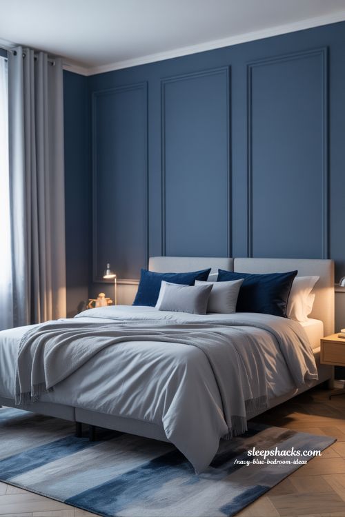 Navy and Grey Bedroom Calm Modern Harmony